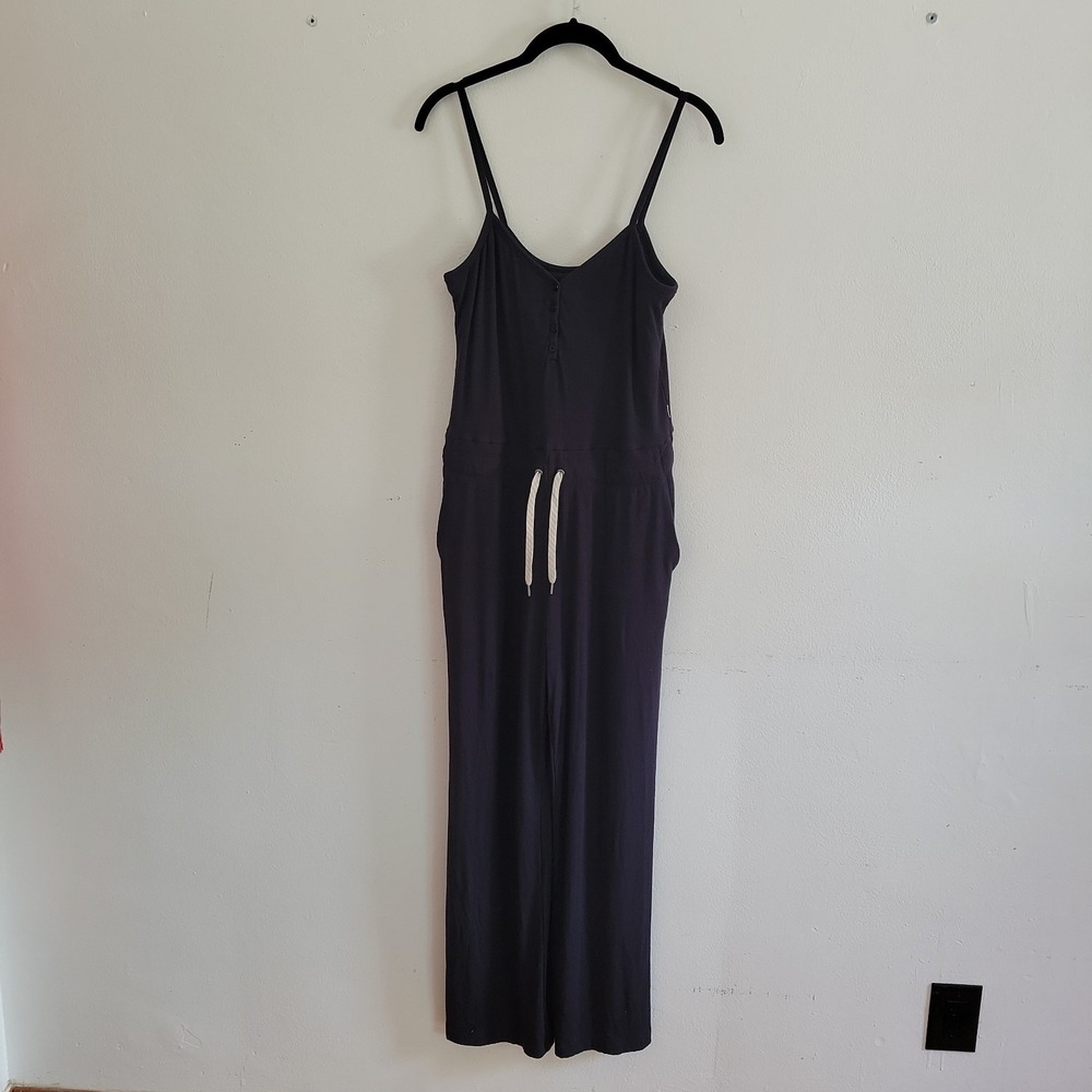 Vuori Pose Henley Jumpsuit Large Black Sleeveless Scoop Neck Athleisure Casual